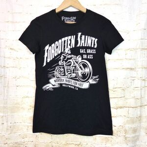 Forgotten Saints LA Shirt Womens L Black Skeleton Biker Graphic Tee Rock NWOT